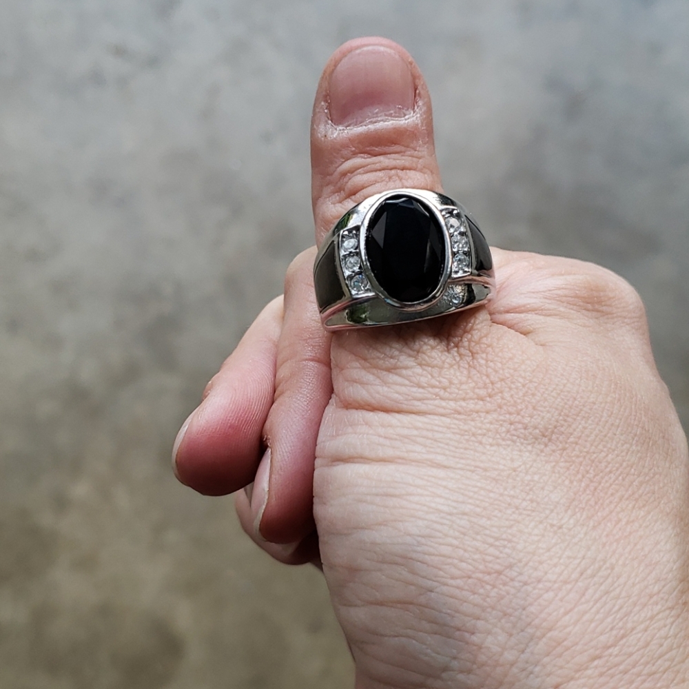Stainless steel ring with black stone